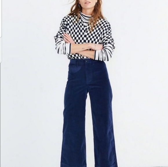 Madewell Blue Emmett Style velvet wide leg pants - Picture 4 of 8